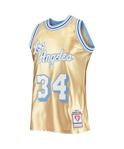 Men's Shaquille O'Neal Gold Los Angeles Lakers 75th Anniversary 1996-97 Hardwood Classics Swingman Jersey $50.76 Jersey