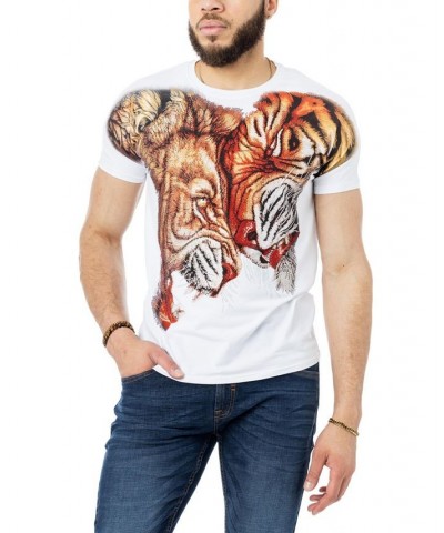 Men's Duel Tiger Rhinestone T-shirt White $18.45 T-Shirts