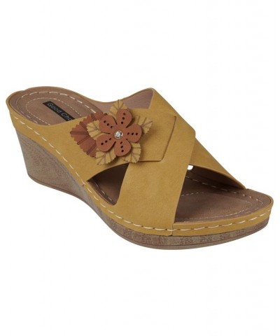 Women's Selly Flower Wedge Sandals Yellow $28.70 Shoes