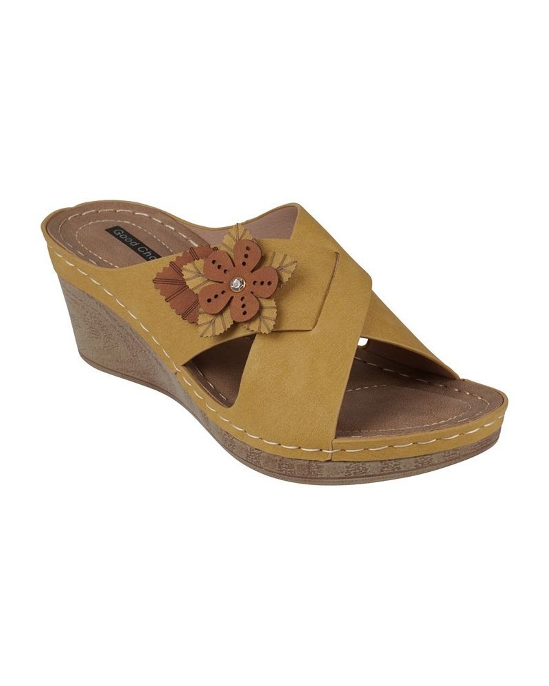 Women's Selly Flower Wedge Sandals Yellow $28.70 Shoes