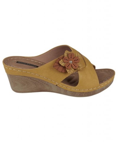 Women's Selly Flower Wedge Sandals Yellow $28.70 Shoes