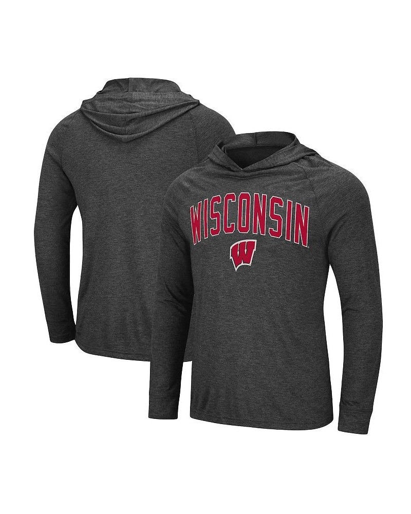 Men's Heathered Black Wisconsin Badgers Big and Tall Wingman Raglan Hoodie T-shirt $28.60 T-Shirts