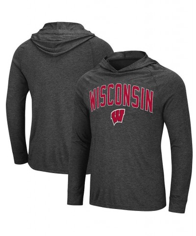 Men's Heathered Black Wisconsin Badgers Big and Tall Wingman Raglan Hoodie T-shirt $28.60 T-Shirts