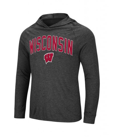 Men's Heathered Black Wisconsin Badgers Big and Tall Wingman Raglan Hoodie T-shirt $28.60 T-Shirts