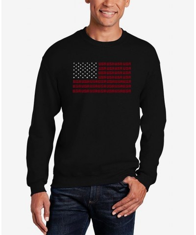 Men's Word Art USA Flag Crewneck Sweatshirt Black $29.99 Sweatshirt