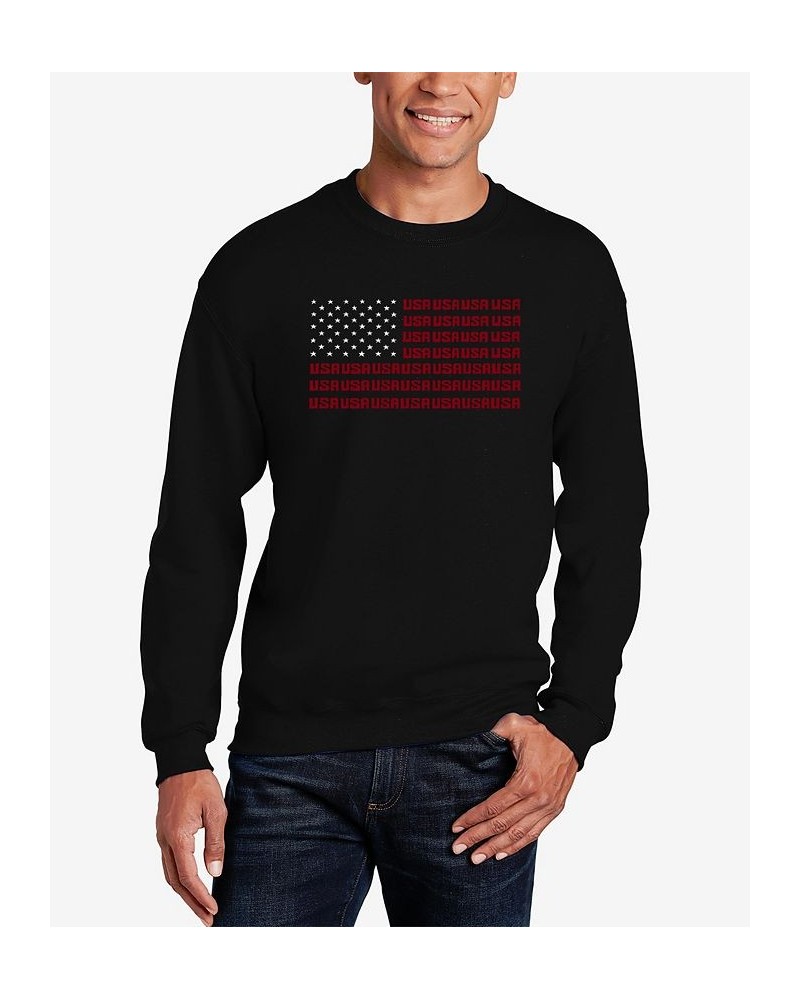 Men's Word Art USA Flag Crewneck Sweatshirt Black $29.99 Sweatshirt