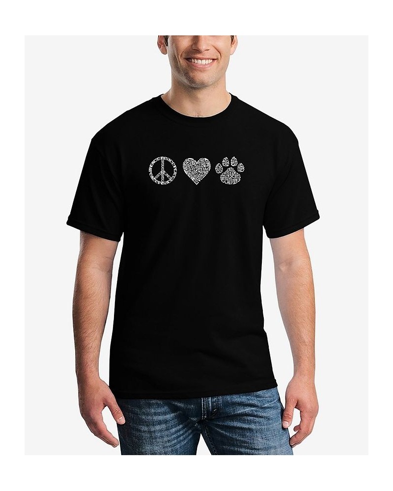 Men's Peace Love Cats Word Art Short Sleeve T-shirt Black $17.84 T-Shirts