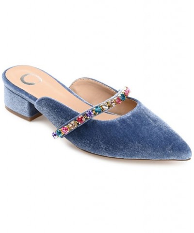 Women's Jewel Velvet Flats Blue $48.00 Shoes