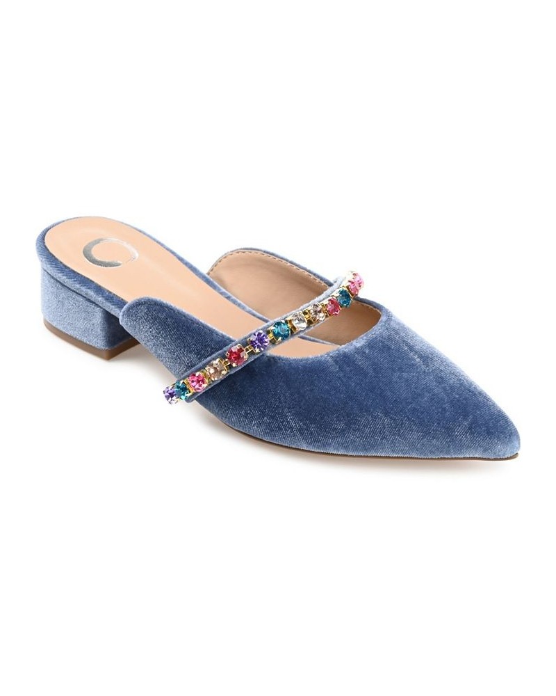 Women's Jewel Velvet Flats Blue $48.00 Shoes