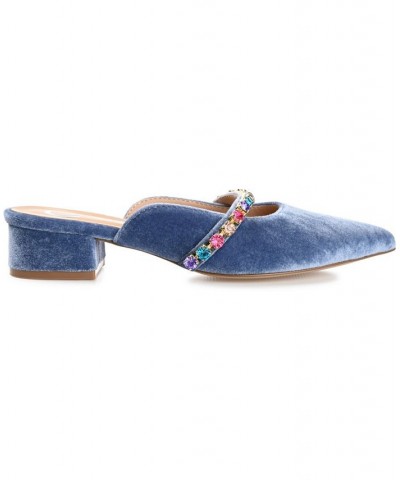 Women's Jewel Velvet Flats Blue $48.00 Shoes