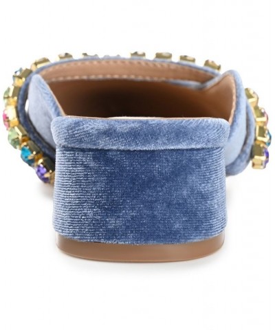 Women's Jewel Velvet Flats Blue $48.00 Shoes