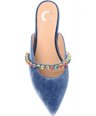 Women's Jewel Velvet Flats Blue $48.00 Shoes