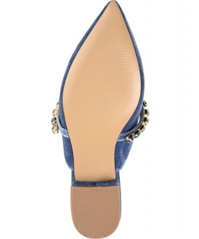 Women's Jewel Velvet Flats Blue $48.00 Shoes