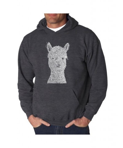 Men's Alpaca Word Art Hooded Sweatshirt Gray $31.19 Sweatshirt