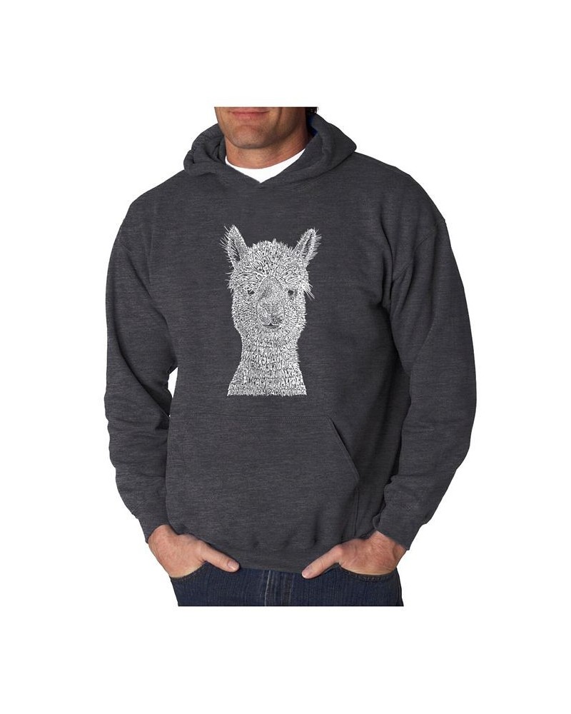 Men's Alpaca Word Art Hooded Sweatshirt Gray $31.19 Sweatshirt