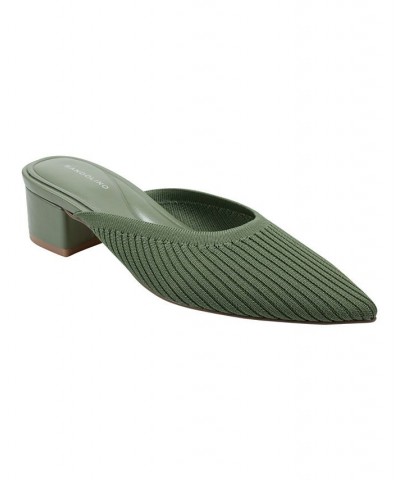 Women's Teddy Pointy Toe Block Heel Slip On Mules Green $47.17 Shoes