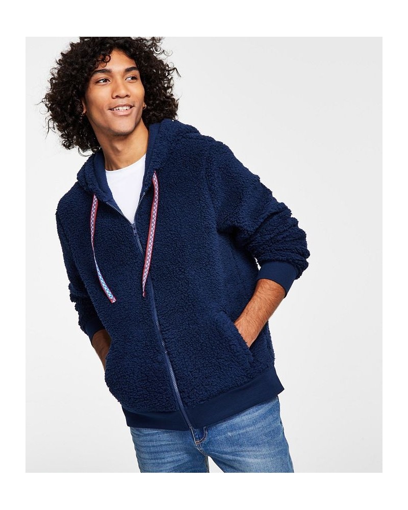 Men's Regular-Fit Full-Zip Sherpa Hoodie Blue $15.26 Sweatshirt