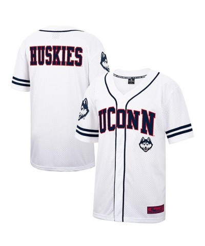 Men's White and Navy UConn Huskies Free Spirited Baseball Jersey $32.25 Jersey