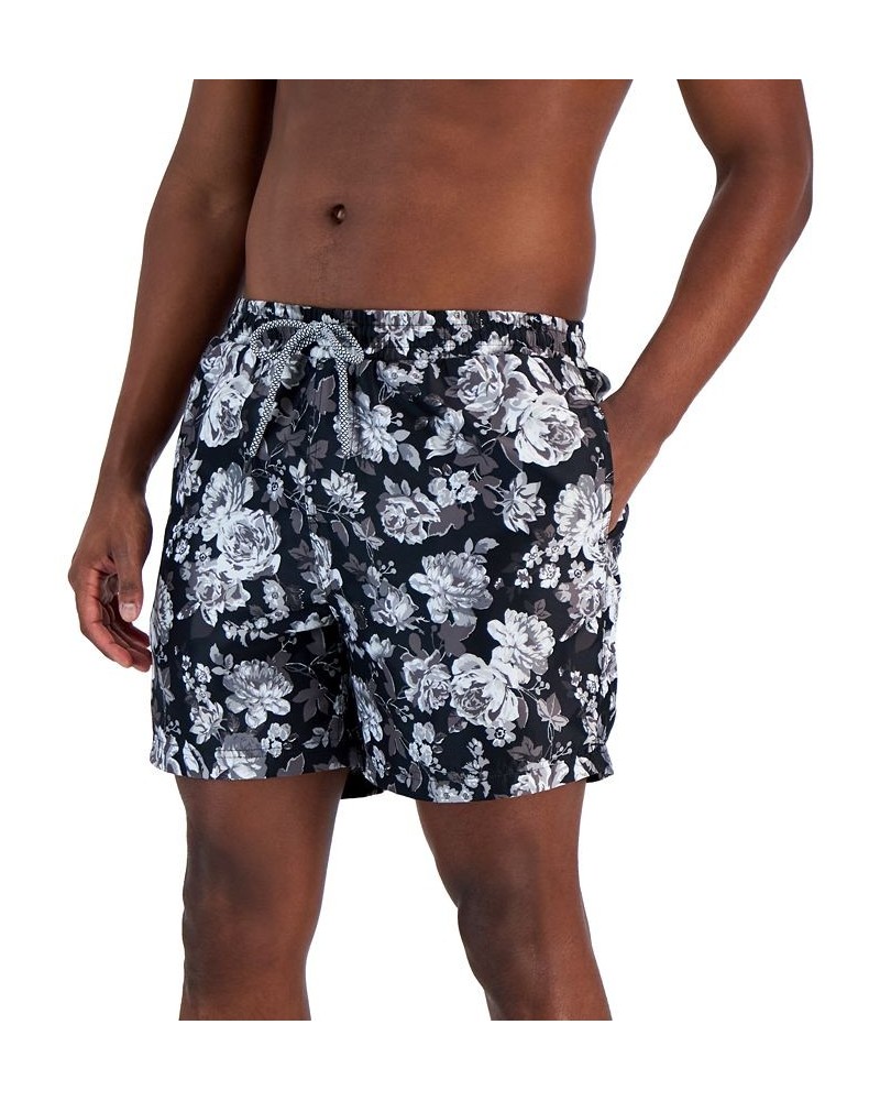 Men's Roscoe Quick-Dry Floral-Print 5" Swim Trunks Black $17.09 Swimsuits