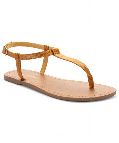 Krisleyy T-Strap Slingback Flat Sandals Yellow $19.11 Shoes