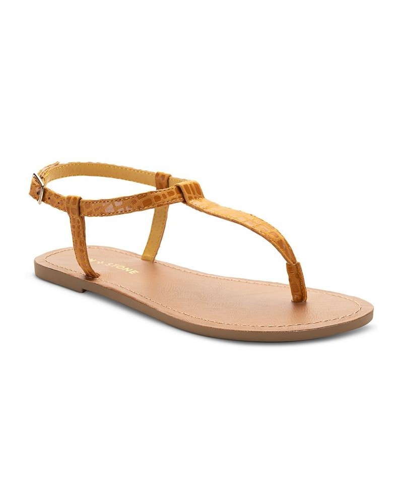 Krisleyy T-Strap Slingback Flat Sandals Yellow $19.11 Shoes