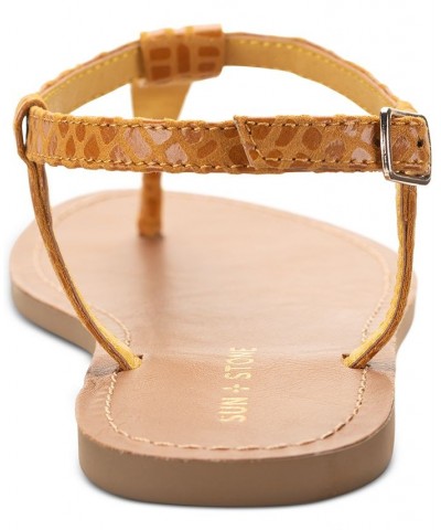 Krisleyy T-Strap Slingback Flat Sandals Yellow $19.11 Shoes