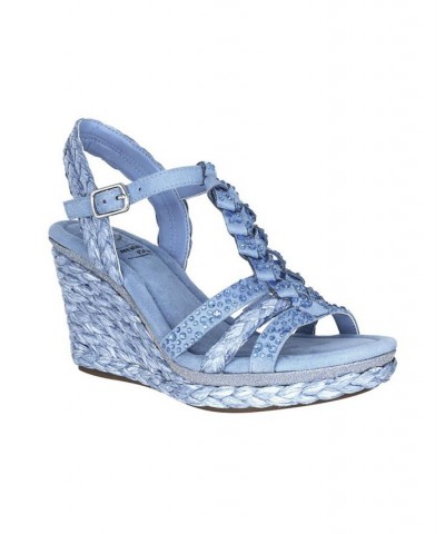 Women's Oliza Memory Foam Platform Wedge Sandal Blue $44.65 Shoes