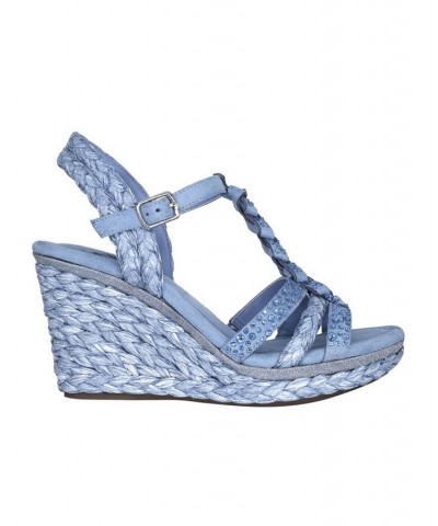 Women's Oliza Memory Foam Platform Wedge Sandal Blue $44.65 Shoes