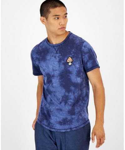 Men's Tie-Dyed Mushroom Patch Pajama T-Shirt Blue $11.19 Pajama