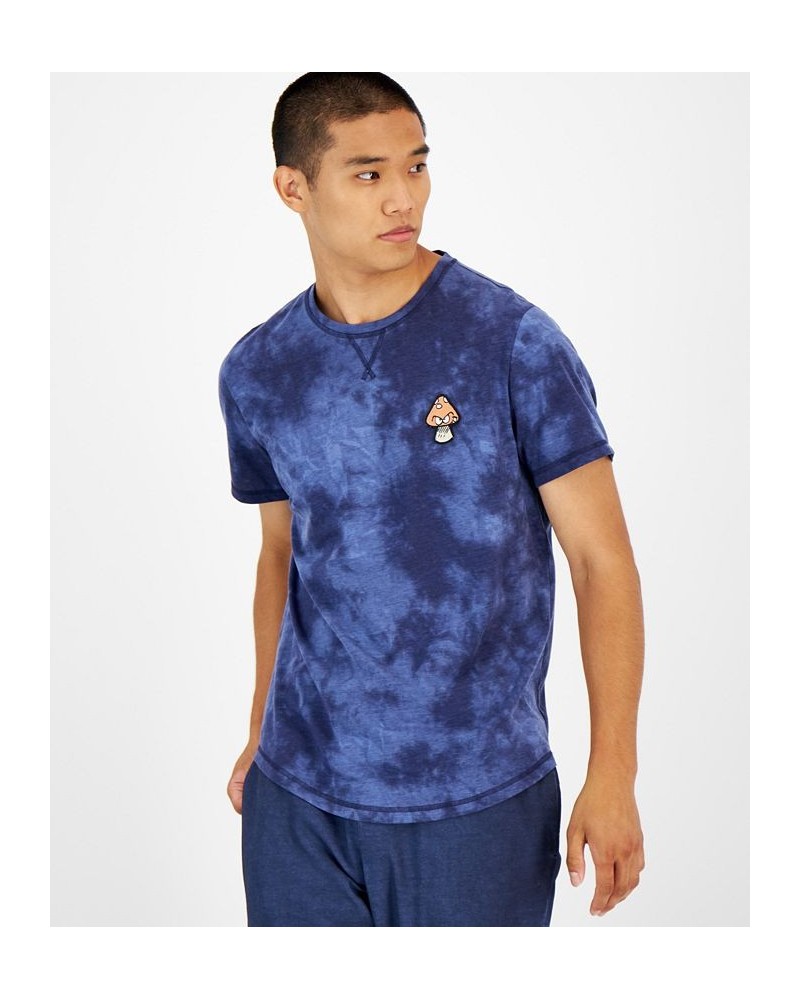 Men's Tie-Dyed Mushroom Patch Pajama T-Shirt Blue $11.19 Pajama