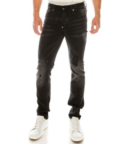 Men's Modern Painter Splash Skinny Fit Jeans Black $42.00 Jeans