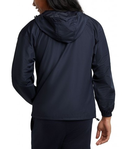 Men's Packable Half-Zip Hooded Water-Resistant Jacket Blue $24.06 Jackets