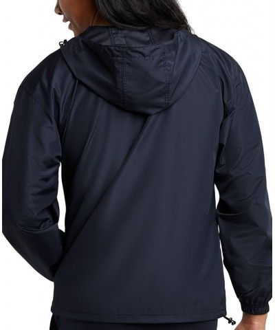 Men's Packable Half-Zip Hooded Water-Resistant Jacket Blue $24.06 Jackets