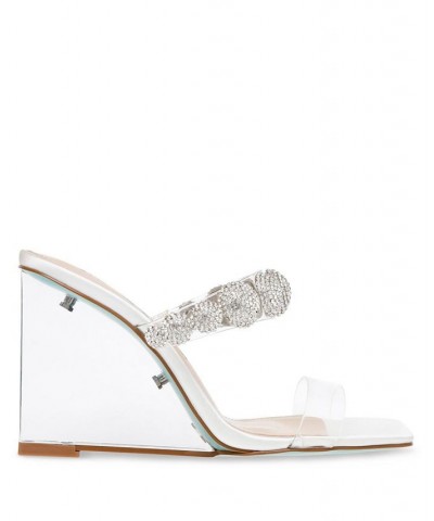 Women's Troy Lucite Wedge Evening Sandals Ivory/Cream $61.09 Shoes