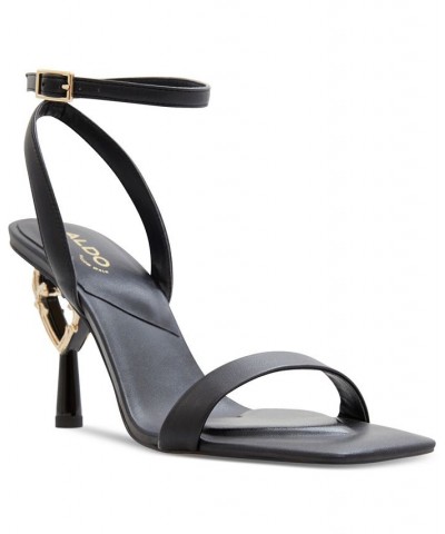 Women's Lovethrone Two-Piece Novelty Heart Stiletto Dress Sandals Black $40.80 Shoes