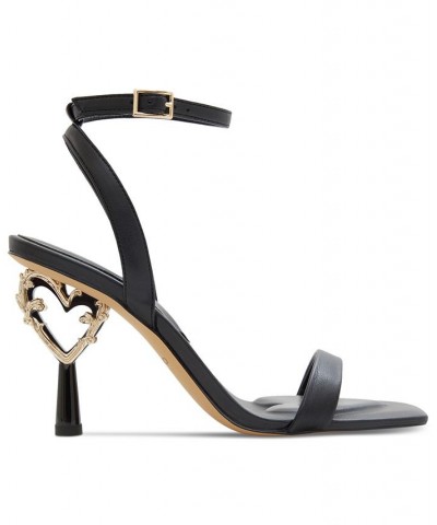 Women's Lovethrone Two-Piece Novelty Heart Stiletto Dress Sandals Black $40.80 Shoes