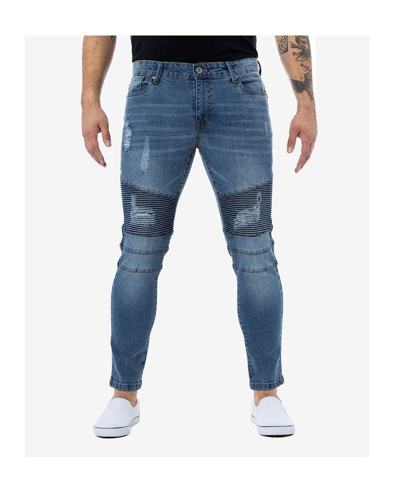 Men's Rawx Slim Fit Moto Detail Stretch Jeans Medium Blue $39.78 Jeans