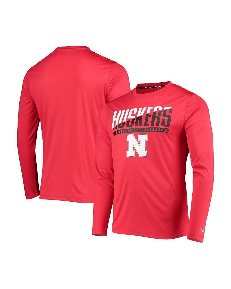 Men's Scarlet Nebraska Huskers Wordmark Slash Long Sleeve T-shirt $20.25 T-Shirts