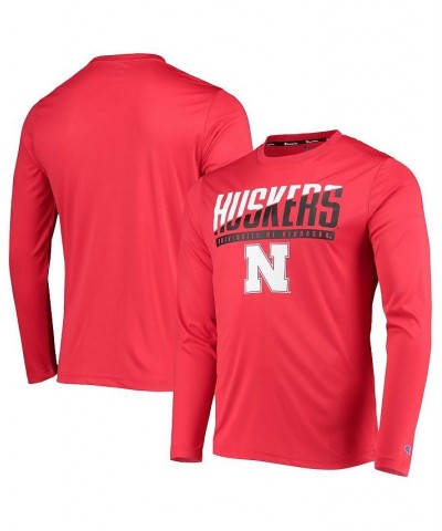 Men's Scarlet Nebraska Huskers Wordmark Slash Long Sleeve T-shirt $20.25 T-Shirts