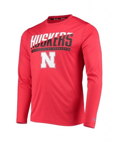 Men's Scarlet Nebraska Huskers Wordmark Slash Long Sleeve T-shirt $20.25 T-Shirts