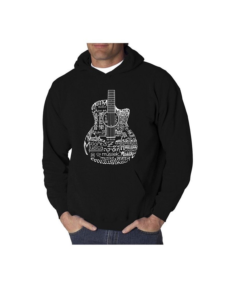 Men's Languages Guitar Word Art Hooded Sweatshirt Black $34.79 Sweatshirt