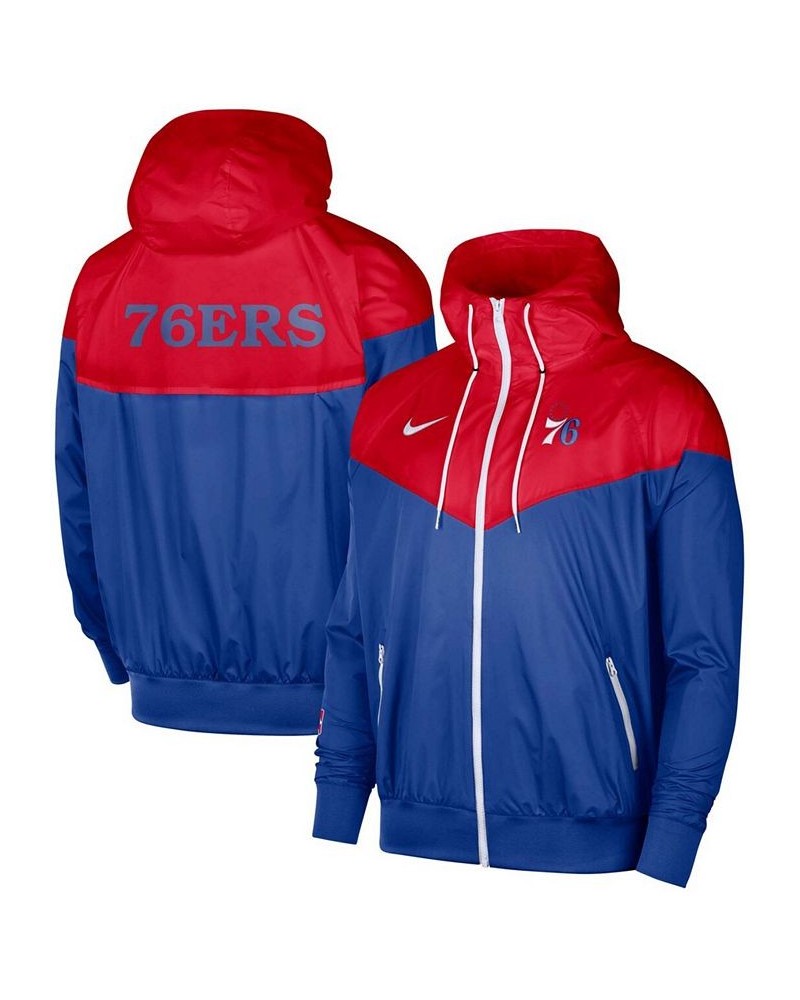 Men's Red, Royal Philadelphia 76Ers 75Th Anniversary Courtside Windrunner Raglan Hoodie Full-Zip Jacket $53.99 Jackets