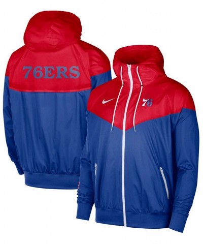 Men's Red, Royal Philadelphia 76Ers 75Th Anniversary Courtside Windrunner Raglan Hoodie Full-Zip Jacket $53.99 Jackets