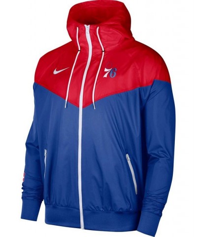 Men's Red, Royal Philadelphia 76Ers 75Th Anniversary Courtside Windrunner Raglan Hoodie Full-Zip Jacket $53.99 Jackets