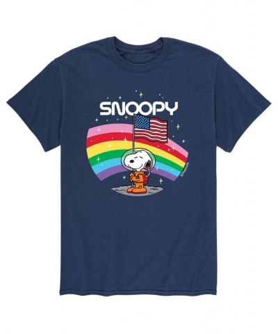 Men's Peanuts Space American Flag T-Shirt Blue $20.99 T-Shirts